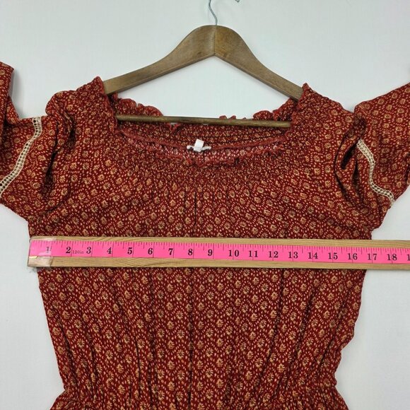 Boho Crochet Trim Off Shoulder Romper Rust Red‎ Womens Size M Festival En Crème - Picture 10 of 12